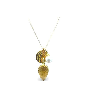 Cluster Necklace: Citrine Leaf, Pearl and Coin (NGCL734CT) Necklaces athenadesigns 