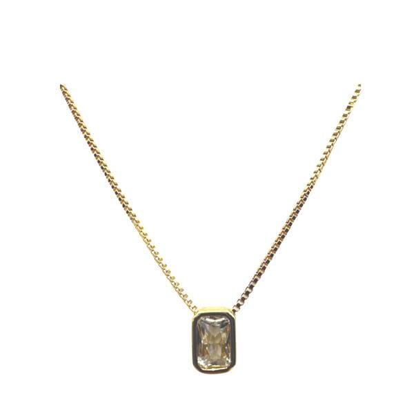 Delicate CZ Rectangular Charm on Gold Fill Chain: Clear (NGCH4085C) Necklaces athenadesigns 
