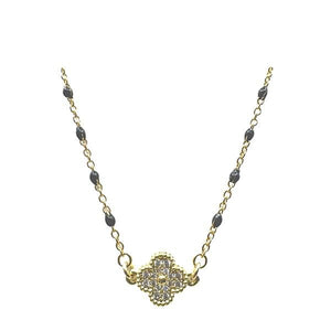 Black Enamel Bead GF Chain With Gold Fill CZ Clover (NG7845X) Necklaces athenadesigns 