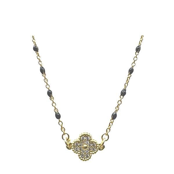 Black Enamel Bead GF Chain With Gold Fill CZ Clover (NG7845X) Necklaces athenadesigns 