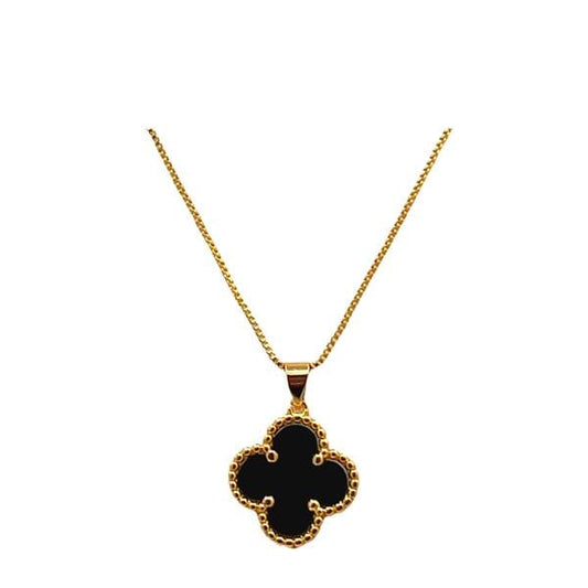 Clover: Black Onyx Pendant On 18kt Gold Fill Chain (NGCH478X) Necklaces athenadesigns 