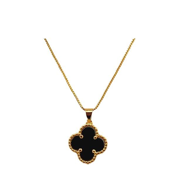 Clover: Black Onyx Pendant On 18kt Gold Fill Chain (NGCH478X) Necklaces athenadesigns 