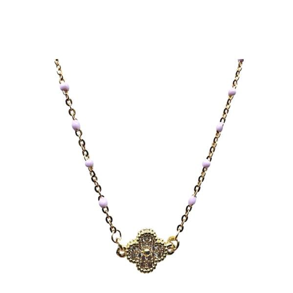 Pink Enamel Bead GF Chain With Gold Fill CZ Clover (NG7845PK) Necklaces athenadesigns 