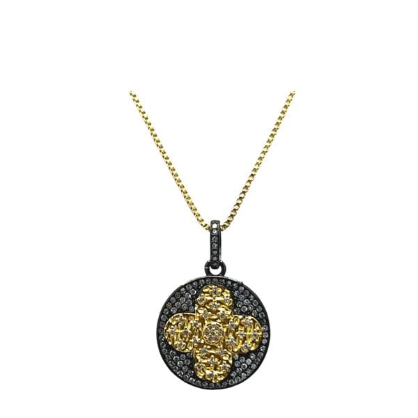 Clover: Gold and Rhodium Fill : Gold on Black (NXCP45CLVG) Necklaces athenadesigns 
