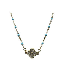 Load image into Gallery viewer, Turquoise Enamel Bead GF Chain With Gold Fill CZ Clover (NG7845TQ) Necklaces athenadesigns 

