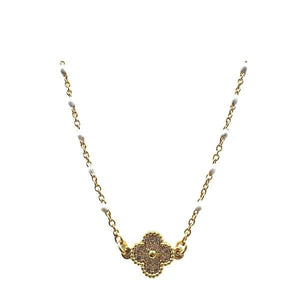 White Enamel Bead GF Chain With Gold Fill CZ Clover (NG7845W) Necklaces athenadesigns 