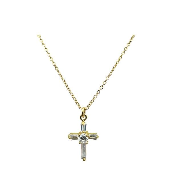 CZ Baguette Gold Vermeil Cross Necklace (NGCP455CRS) Necklaces athenadesigns 
