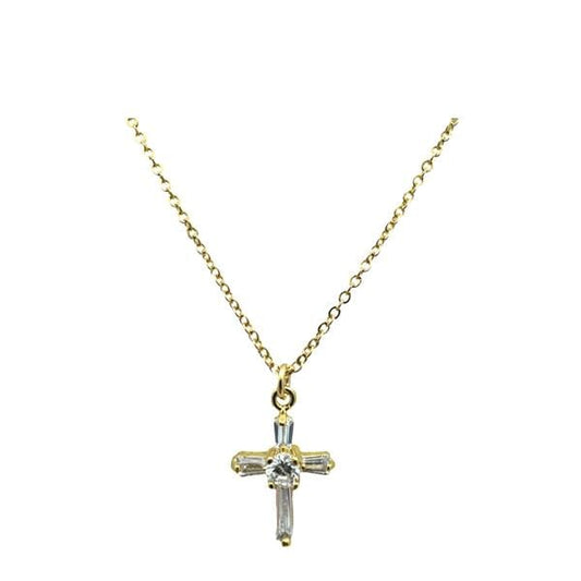 CZ Baguette Gold Vermeil Cross Necklace (NGCP455CRS) Necklaces athenadesigns 