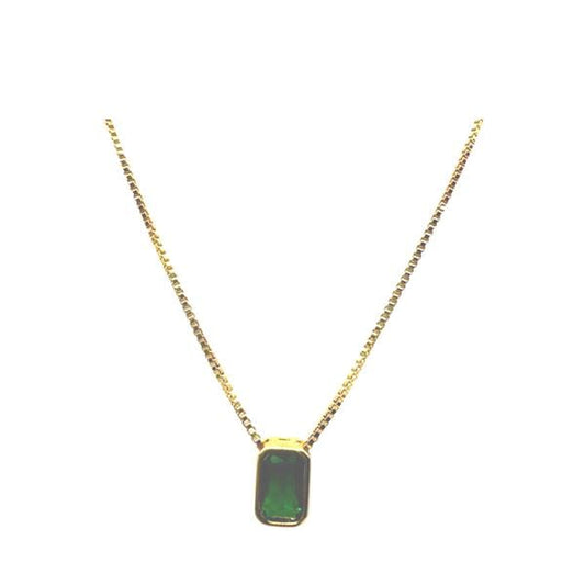 Delicate CZ Rectangular Charm on Gold Fill Chain: Emerald (NGCH4085E) Necklaces athenadesigns 