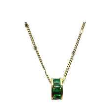 Load image into Gallery viewer, CZ Baguette Rondel on &#39;Starburst&#39; Plated Chain: Emerald (NGCH546E) Necklaces athenadesigns 
