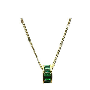 CZ Baguette Rondel on 'Starburst' Plated Chain: Emerald (NGCH546E) Necklaces athenadesigns 