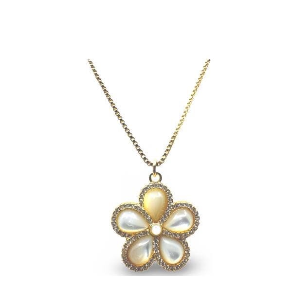 Stone Flower With CZ on Gold Fill Chain Necklace: Mother of Pearl (NGCP45FLW) Necklaces athenadesigns 