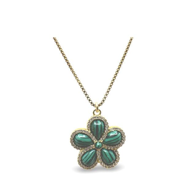 Stone Flower With CZ on Gold Fill Chain Necklace: Malachite (NGCP45FLML) Necklaces athenadesigns 