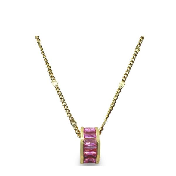 CZ Baguette Rondel on 'Starburst' Plated Chain: Pink (NGCH546P) Necklaces athenadesigns 