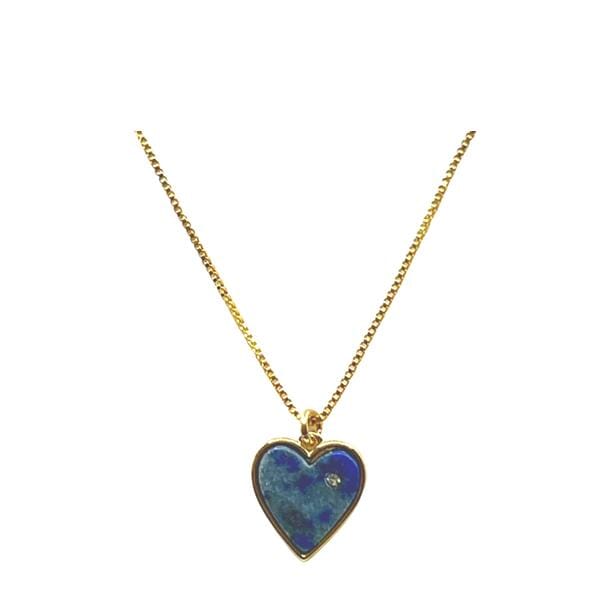 Plated Gemstone Heart and CZ Necklace: Lapis (NGCP765LP) Necklaces athenadesigns 