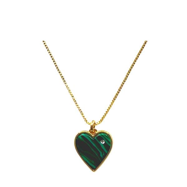 Plated Gemstone Heart and CZ Necklace: Malachite (NGCP765ML) Necklaces athenadesigns 