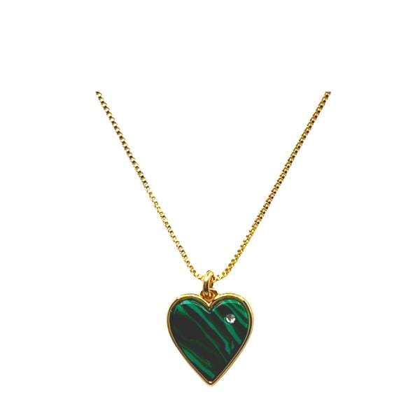 Plated Gemstone Heart and CZ Necklace: Malachite (NGCP765ML) Necklaces athenadesigns 