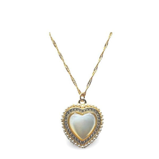Mother of Pearl, Pearl & CZ Heart Pendant (NGCP465MOP) Necklaces athenadesigns 