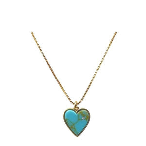 Plated Gemstone Heart and CZ Necklace: Turquoise (NGCP765TQ) Necklaces athenadesigns 