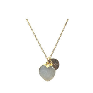 Heart: Electroplated Druzy Heart on 'Twist' Chain Necklace: White (NGCH764DZ) Necklaces athenadesigns 