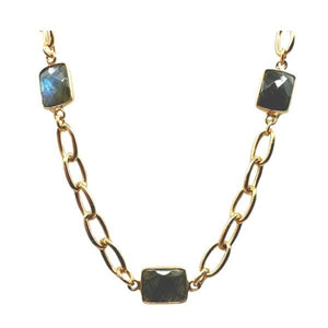 Semi Precious Bezel Set Rectangles on Plated Chain: Labradorite (NCG487LD) Necklaces athenadesigns 