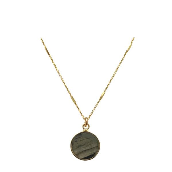 Bezel Set Semi Precious Coin on Gold Vermeil Chain: Labradorite (NGCP746LD) Necklaces athenadesigns 