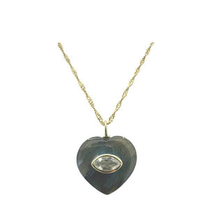 Heart Shaped Labradorite Pendant with White Topaz Inset Pendant (NGCP677ALD) Necklaces athenadesigns 