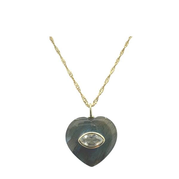 Heart Shaped Labradorite Pendant with White Topaz Inset Pendant (NGCP677ALD) Necklaces athenadesigns 