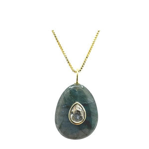 Pear Shaped Labradorite Pendant with White Topaz Inset Pendant (NGCP779LD) Necklaces athenadesigns 