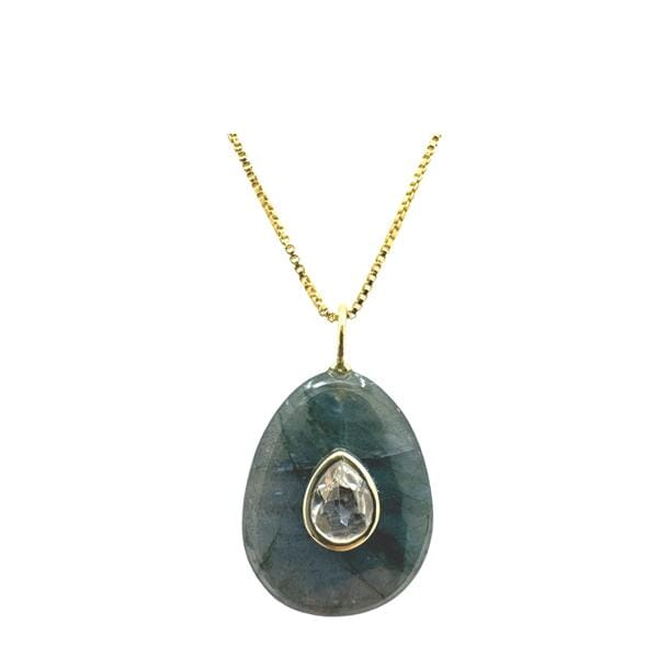 Pear Shaped Labradorite Pendant with White Topaz Inset Pendant (NGCP779LD) Necklaces athenadesigns 