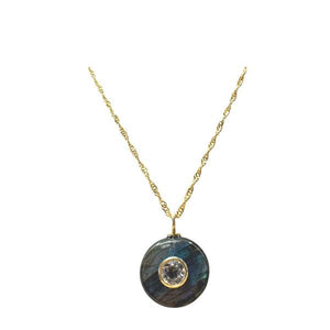 Round Labradorite Pendant with White Topaz Inset Pendant (NGCP776LD) Necklaces athenadesigns 