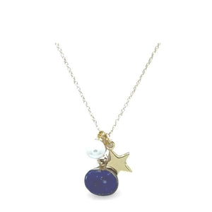 Cluster Necklace: Lapis Oval, Pearl and Gold Fill Star (NGCL73LPST) Necklaces athenadesigns 