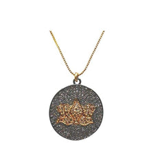 Load image into Gallery viewer, Lotus Disk in 18kt Gold Fill &amp; CZ: Gold/Black or Black/Gold (NGCP465LT_) Necklaces athenadesigns Black/Gold: NGCP465LTG 

