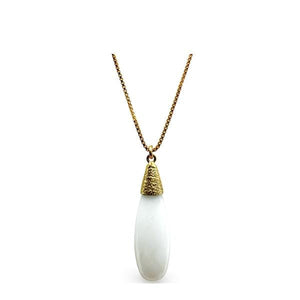 Smooth Long Pear Shape Semi Precious Necklace: Milky Qtz (NGCP79MQZ) Necklaces athenadesigns 
