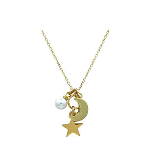 Cluster Necklace: Star, Moon and Pearl (NGCL43STMN) Necklaces athenadesigns 