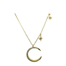 Load image into Gallery viewer, Crescent Moon and Stars Vermeil &amp; CZ (NGCP45MNST) Necklaces athenadesigns 
