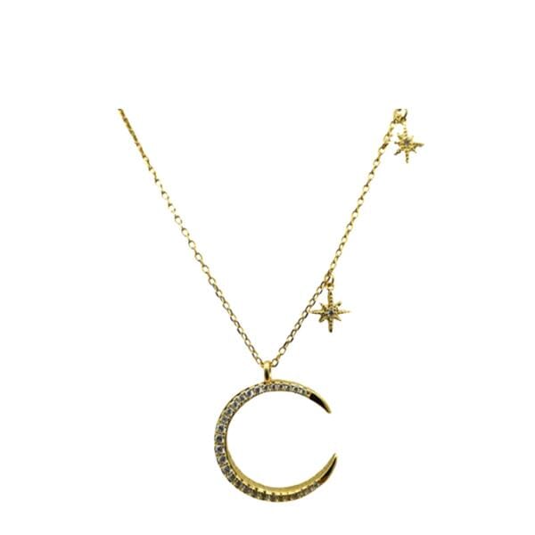 Crescent Moon and Stars Vermeil & CZ (NGCP45MNST) Necklaces athenadesigns 