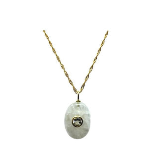 Oval Moonstone Pendant with White Topaz Inset Pendant (NGCP778MN) Necklaces athenadesigns 