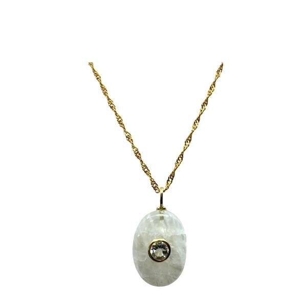 Oval Moonstone Pendant with White Topaz Inset Pendant (NGCP778MN) Necklaces athenadesigns 
