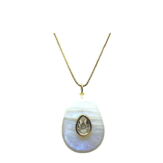 Pear Shaped Moonstone Pendant with White Topaz Inset Pendant (NGCP779MN) Necklaces athenadesigns 