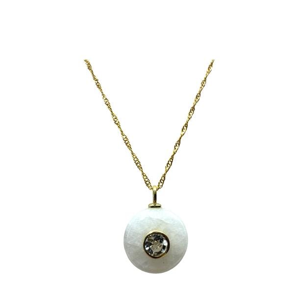 Round Moonstone Pendant with White Topaz Inset Pendant (NGCP776MN) Necklaces athenadesigns 