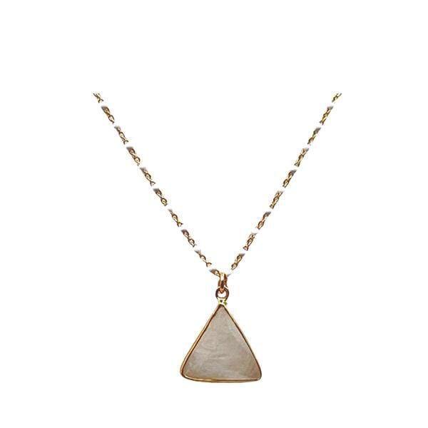 Bezel Set Triangle on Plated or Vermeil Beaded Chain: Moonstone (_NG774MN) Necklaces athenadesigns Plated Chain: PNG774MN 