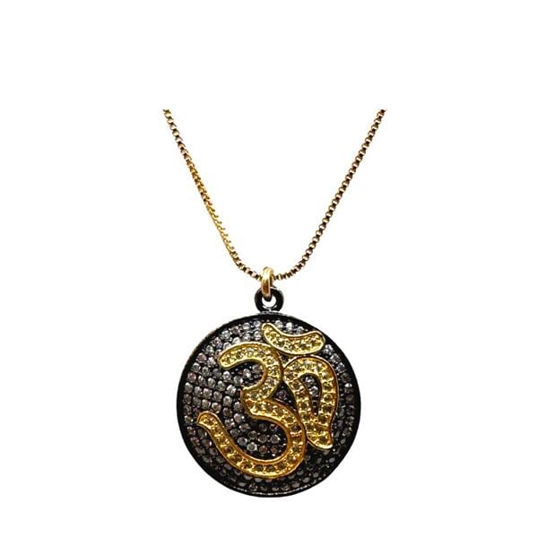 Round CZ and Gold Fill Om Charm: (NGCP465OMG) Necklaces athenadesigns 
