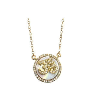 Om Necklace With Mother of Pearl, CZ and Gold Fill (NGCP435OM) Necklaces athenadesigns 