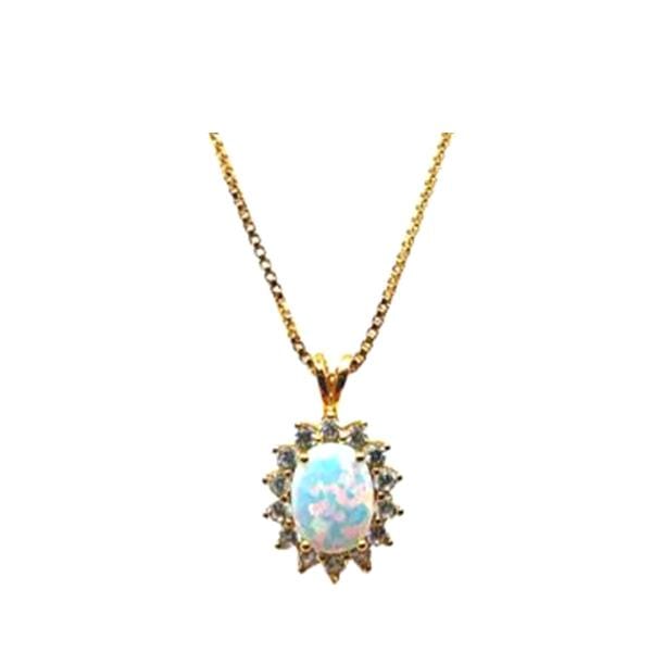 Lab Grown Opal Stone with CZ Halo Necklace (NGCP7845OP