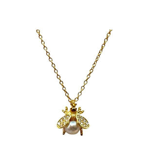 Bee Pendant: Pearl, Gold fill and CZ (NGCP43BEE) Necklaces athenadesigns 