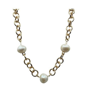 Pearl: Gold Fill Textured Chain With Fresh Water Pearls (NCG3400) Necklaces athenadesigns 