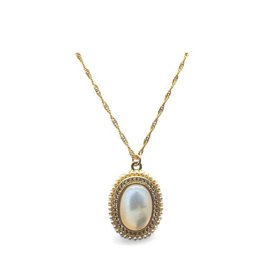 Mother of Pearl, Pearl & CZ Oval Pendant (NGCP458MOP) Necklaces athenadesigns 