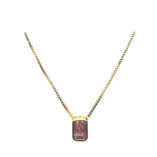 Delicate CZ Rectangular Charm on Gold Fill Chain: Pink (NGCH4085P) Necklaces athenadesigns 