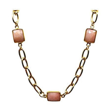 Load image into Gallery viewer, Semi Precious Bezel Set Rectangles on Plated Chain: Pink Opal (NCG487PO) Necklaces athenadesigns 
